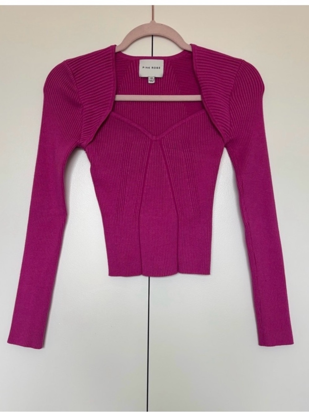 Pink Rose Long Sleeve Ribbed Fuchsia Top